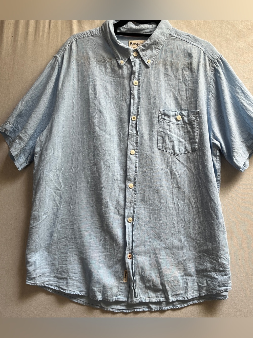 Weatherproof Vintage Men's XL Linen Cotton Short Sleeve Button-Down Shirt Blue